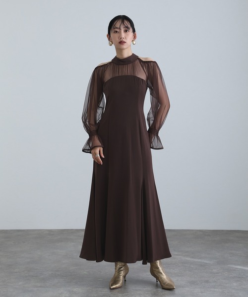 袖あり&ロング パーティードレス チュールお呼ばれ結婚式フォーマル