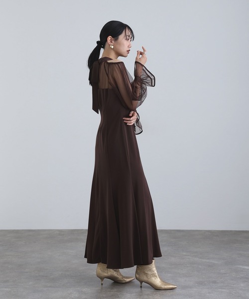 セール】袖あり&ロング パーティードレス チュールお呼ばれ結婚式