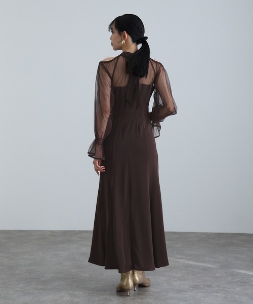 セール】袖あり&ロング パーティードレス チュールお呼ばれ結婚式