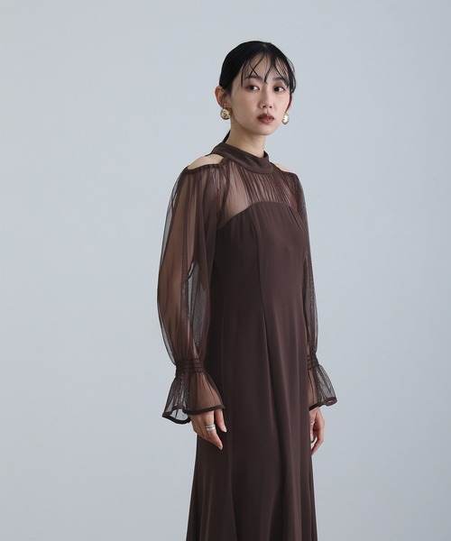 袖あり&ロング パーティードレス チュールお呼ばれ結婚式フォーマル