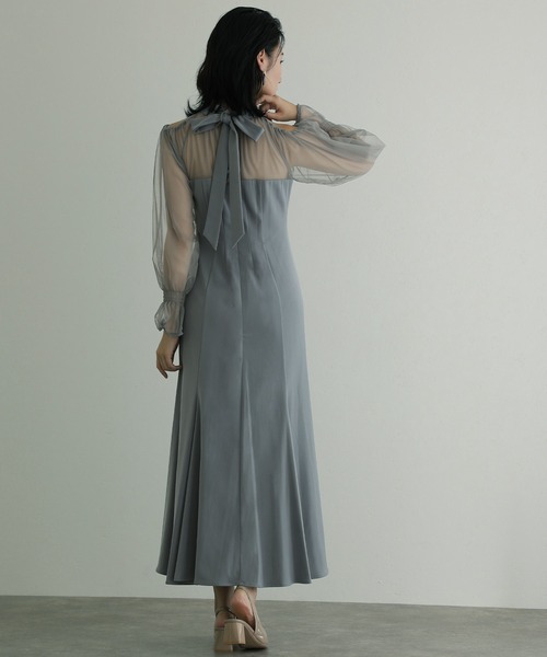 袖あり&ロング パーティードレス チュールお呼ばれ結婚式フォーマル