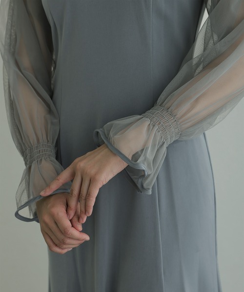 袖あり&ロング パーティードレス チュールお呼ばれ結婚式フォーマル