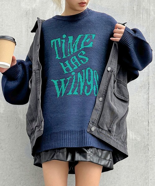 SpRay(スプレイ)の「ウェーブロゴジャガードニット(ニット/セーター・レディース・グレー/ネイビー/アイボリー/ブラック/ブラウン・FREE)」の5枚目の写真