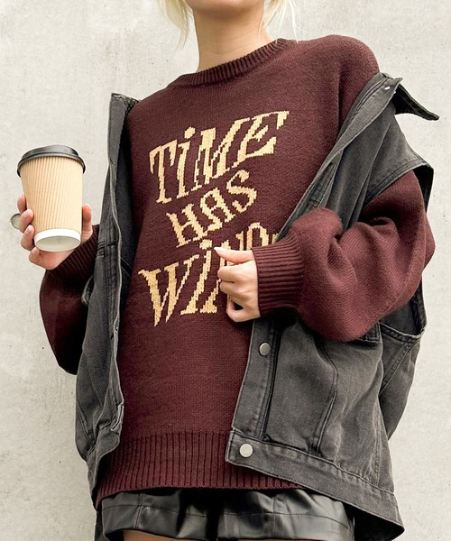 SpRay(スプレイ)の「ウェーブロゴジャガードニット(ニット/セーター・レディース・グレー/ネイビー/アイボリー/ブラック/ブラウン・FREE)」の1枚目の写真