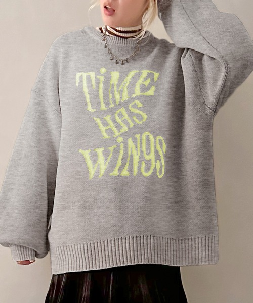 SpRay(スプレイ)の「ウェーブロゴジャガードニット(ニット/セーター・レディース・グレー/ネイビー/アイボリー/ブラック/ブラウン・FREE)」の4枚目の写真