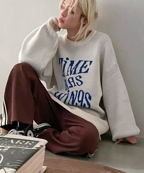 SpRay(スプレイ)の「ウェーブロゴジャガードニット(ニット/セーター・レディース・グレー/ネイビー/アイボリー/ブラック/ブラウン・FREE)」の2枚目の写真