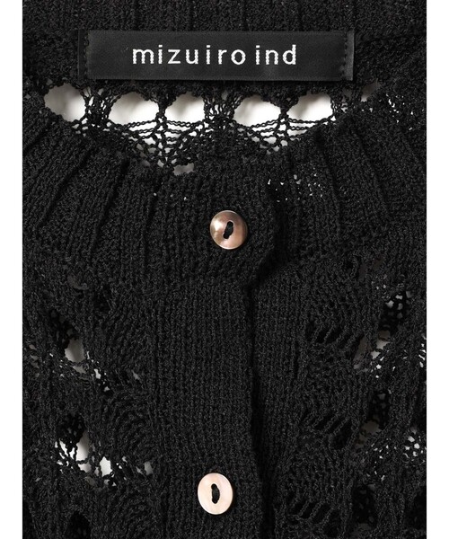 タグ付き新品＊mizuiro ind クルーネックショートカーディガンブラック mizuiroind（ミズイロインド）の「mizuiro ind 模様編みクルーネック