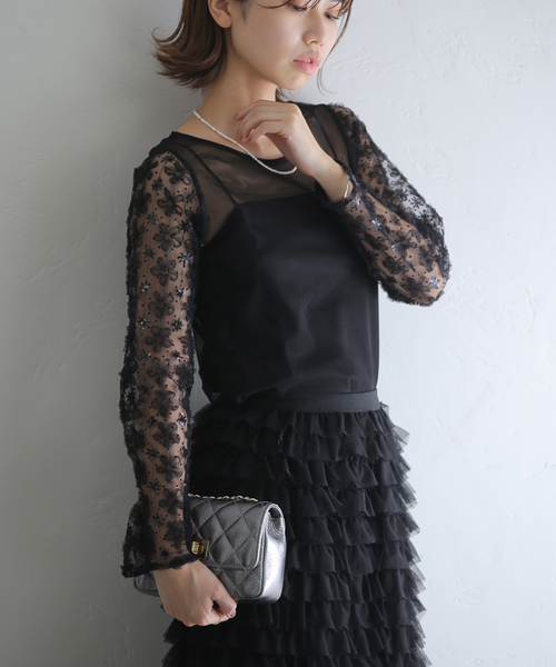 La TOTALITE(ラトータリテ)の「【kaene/カエン】立体チュールコンビブラウス(シャツ/ブラウス・レディース・ブラック・FREE)」の1枚目の写真