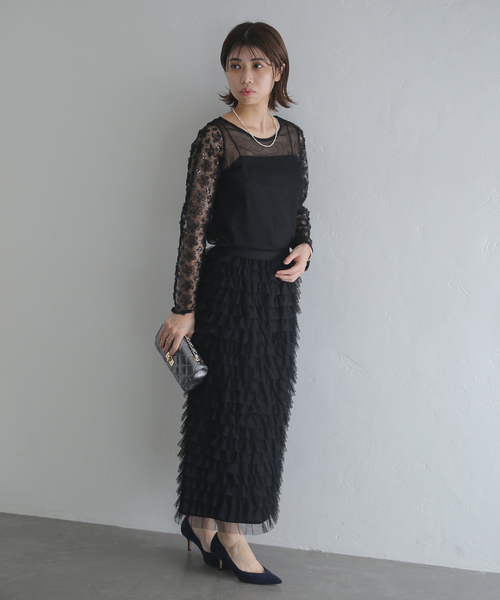 La TOTALITE(ラトータリテ)の「【kaene/カエン】立体チュールコンビブラウス(シャツ/ブラウス・レディース・ブラック・FREE)」の2枚目の写真