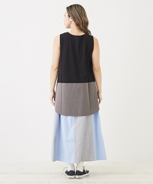 CUBE SUGAR(キューブシュガー)の「無地SZ天竺カットソー裾切替タンクトップ(タンクトップ・レディース・ブラック/トップグレー/ホワイト/ホワイト系その他/ホワイト×ブルー・M)」の19枚目の写真