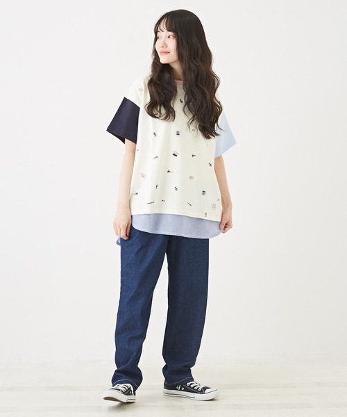 CUBE SUGAR(キューブシュガー)の「無地SZ天竺カットソー裾切替タンクトップ(タンクトップ・レディース・ブラック/トップグレー/ホワイト/ホワイト系その他/ホワイト×ブルー・M)」の21枚目の写真