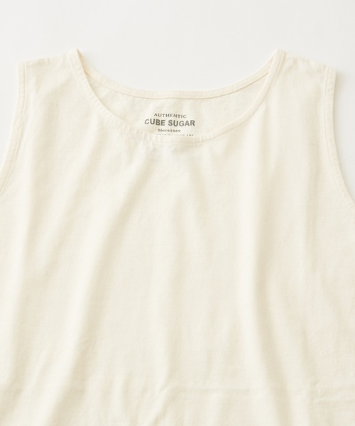 CUBE SUGAR(キューブシュガー)の「無地SZ天竺カットソー裾切替タンクトップ(タンクトップ・レディース・ブラック/トップグレー/ホワイト/ホワイト系その他/ホワイト×ブルー・M)」の10枚目の写真
