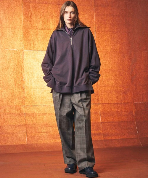 UNISEX》Cable Knit Combination Prime-Over Woven Shirt Half-Zip