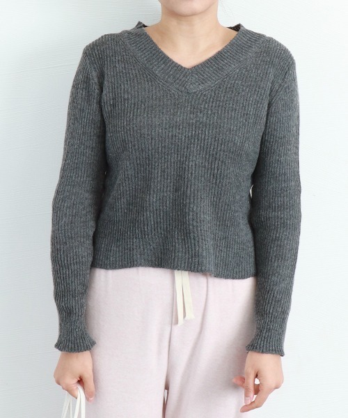 Miniministore(ミニミニストア)の「ニットトップス レディース 無地Vネック(ニット/セーター・レディース・ホワイト/ダークグレー/ライトブラウン/グレー・FREE)」の8枚目の写真