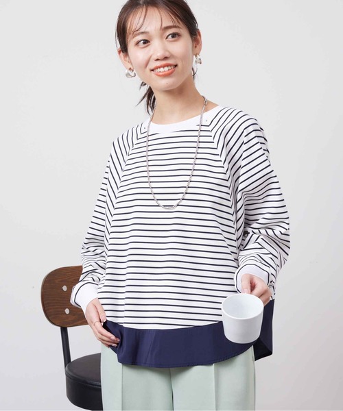 Chez toi(シェトワ)の「裾布帛ポンチラグランプルオーバー(Tシャツ/カットソー・レディース・オフホワイト/グレー/ネイビー・FREE)」の18枚目の写真