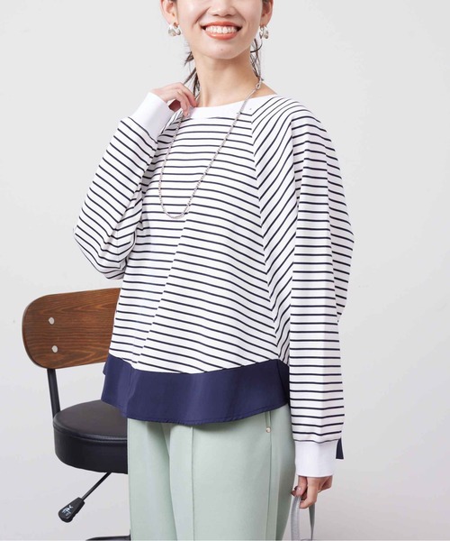 Chez toi(シェトワ)の「裾布帛ポンチラグランプルオーバー(Tシャツ/カットソー・レディース・オフホワイト/グレー/ネイビー・FREE)」の22枚目の写真