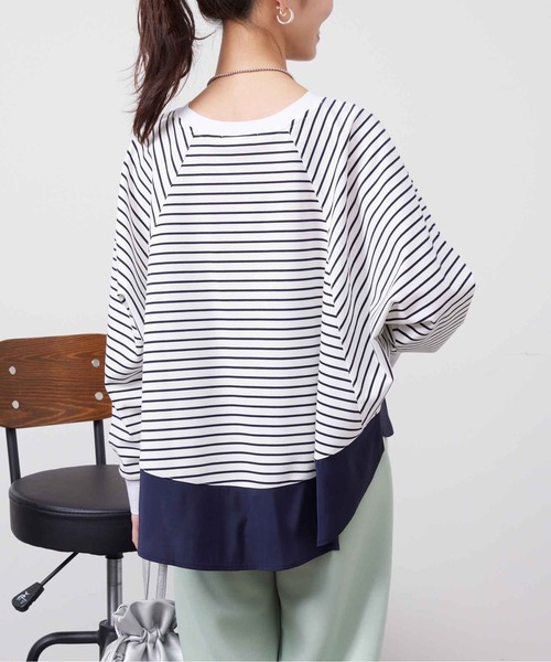 Chez toi(シェトワ)の「裾布帛ポンチラグランプルオーバー(Tシャツ/カットソー・レディース・オフホワイト/グレー/ネイビー・FREE)」の11枚目の写真