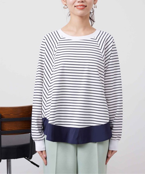 Chez toi(シェトワ)の「裾布帛ポンチラグランプルオーバー(Tシャツ/カットソー・レディース・オフホワイト/グレー/ネイビー・FREE)」の21枚目の写真