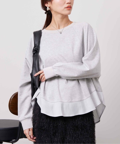 Chez toi(シェトワ)の「裾布帛ポンチラグランプルオーバー(Tシャツ/カットソー・レディース・オフホワイト/グレー/ネイビー・FREE)」の10枚目の写真