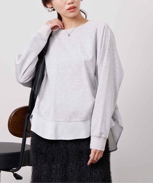 Chez toi(シェトワ)の「裾布帛ポンチラグランプルオーバー(Tシャツ/カットソー・レディース・オフホワイト/グレー/ネイビー・FREE)」の9枚目の写真