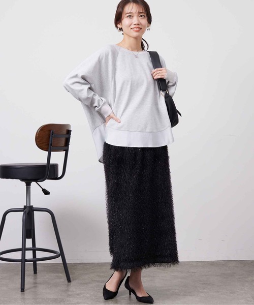 Chez toi(シェトワ)の「裾布帛ポンチラグランプルオーバー(Tシャツ/カットソー・レディース・オフホワイト/グレー/ネイビー・FREE)」の8枚目の写真