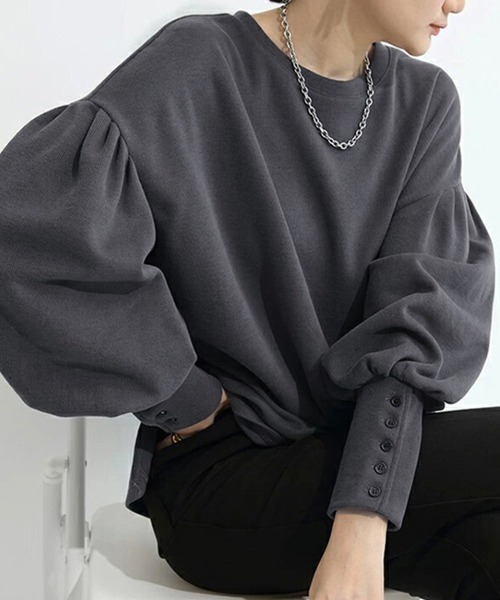 Miniministore(ミニミニストア)の「ボリューム袖 スウェット レディース長袖(スウェット・レディース・ブラック/アイボリー/ライトグレー/ダークグレー・FREE)」の4枚目の写真