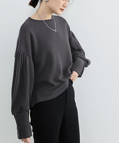 Miniministore(ミニミニストア)の「ボリューム袖 スウェット レディース長袖(スウェット・レディース・ブラック/アイボリー/ライトグレー/ダークグレー・FREE)」の8枚目の写真