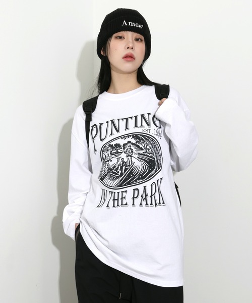 FOLLOWIN（フォロウィン）の「[UNISEX][カップルコーデにおススメ！]オーバーフィットプリントロング長袖Tシャツ（Tシャツ/カットソー・レディース・チャコールグレー/ブラック/オートミール/ホワイト・FREE）」の9枚目の写真