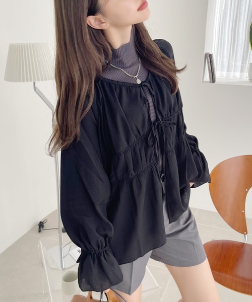 セール】シャーリング キャンディースリーブ ボレロ チュニック