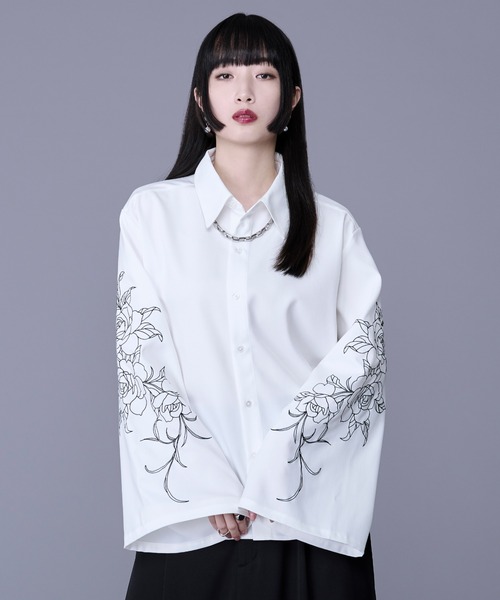 ロージーモンスター　花柄刺繍 ベージュ バルーンスリーブシャツ ロージーモンスター 花柄刺繍 ベージュ バルーンスリーブシャツ