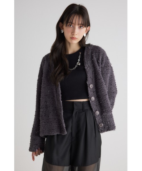 rienda(リエンダ)の「ファンシーヤーンカットカーディガン 春服(カーディガン/ボレロ・レディース・グレー/ホワイト/ピンク・FREE)」の2枚目の写真