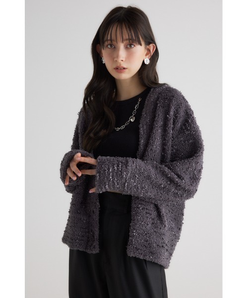 rienda(リエンダ)の「ファンシーヤーンカットカーディガン 春服(カーディガン/ボレロ・レディース・グレー/ホワイト/ピンク・FREE)」の4枚目の写真