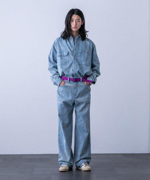 NANO universe（ナノユニバース）の「「HOTEL PALACE（オテルパラス）」バイオブリーチワイドデニムパンツ（セットアップ可）（デニムパンツ・メンズ・ライトブルー/ブラック・M/L/S）」の5枚目の写真