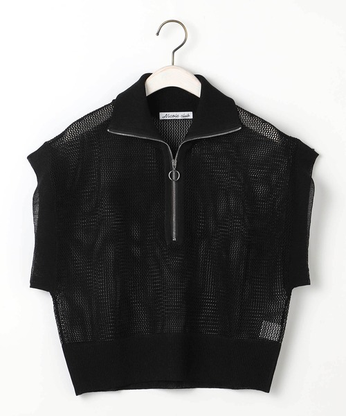 NICOLE CLUB（ニコル　クラブ）の「【WEB限定】メッシュハーフジップベスト（ベスト・レディース・グリーン/ブラック/オフホワイト・FREE）」の6枚目の写真