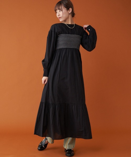 CIAOPANIC(チャオパニック)の「【Aguni/アグニ】シャーリングビスチェボリュームスリーブワンピース(ワンピース・レディース・ブラック/オフホワイト/オレンジ・FREE)」の2枚目の写真