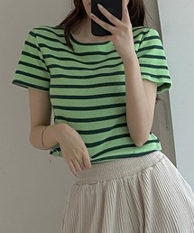 リブ編みニットレディースボーダーTシャツ