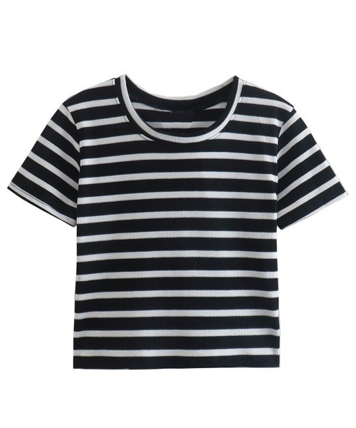 Miniministore(ミニミニストア)の「リブ編みニットレディースボーダーTシャツ(Tシャツ/カットソー・レディース・グリーン/ピンク/ホワイト/ブラック・FREE)」の15枚目の写真