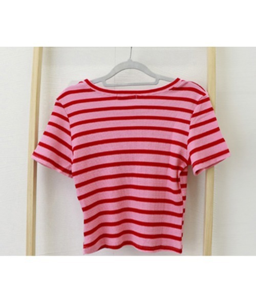 Miniministore(ミニミニストア)の「リブ編みニットレディースボーダーTシャツ(Tシャツ/カットソー・レディース・グリーン/ピンク/ホワイト/ブラック・FREE)」の21枚目の写真