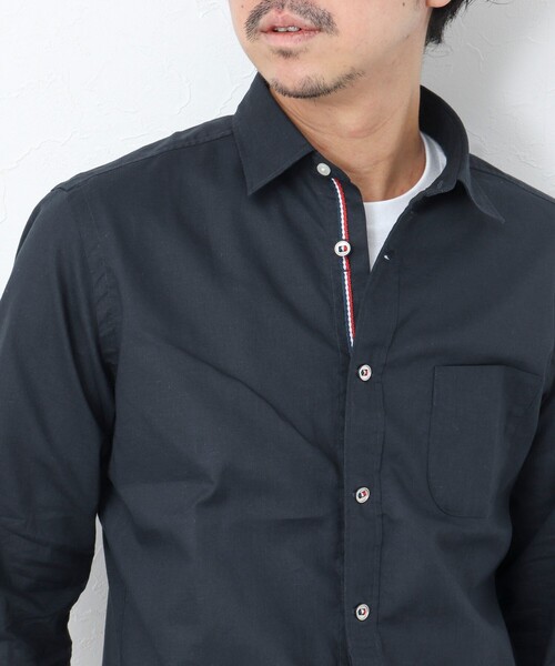 NOLLEY’S（ノーリーズ）の「リネンブレンド パラシュートボタン 7分袖シャツ（シャツ/ブラウス・メンズ・サックスブルー/ネイビー/ブルー系その他/レッド・M/S/XL/L）」の2枚目の写真