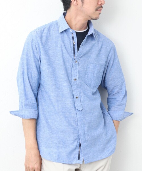 NOLLEY’S（ノーリーズ）の「リネンブレンド パラシュートボタン 7分袖シャツ（シャツ/ブラウス・メンズ・サックスブルー/ネイビー/ブルー系その他/レッド・M/S/XL/L）」の17枚目の写真