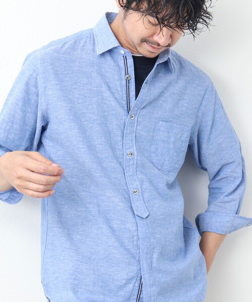 NOLLEY’S（ノーリーズ）の「リネンブレンド パラシュートボタン 7分袖シャツ（シャツ/ブラウス・メンズ・サックスブルー/ネイビー/ブルー系その他/レッド・M/S/XL/L）」の16枚目の写真