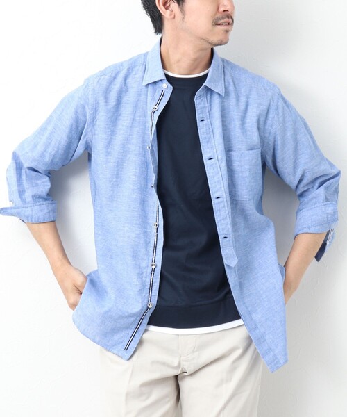 NOLLEY’S（ノーリーズ）の「リネンブレンド パラシュートボタン 7分袖シャツ（シャツ/ブラウス・メンズ・サックスブルー/ネイビー/ブルー系その他/レッド・M/S/XL/L）」の14枚目の写真