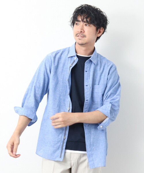 NOLLEY’S（ノーリーズ）の「リネンブレンド パラシュートボタン 7分袖シャツ（シャツ/ブラウス・メンズ・サックスブルー/ネイビー/ブルー系その他/レッド・M/S/XL/L）」の13枚目の写真