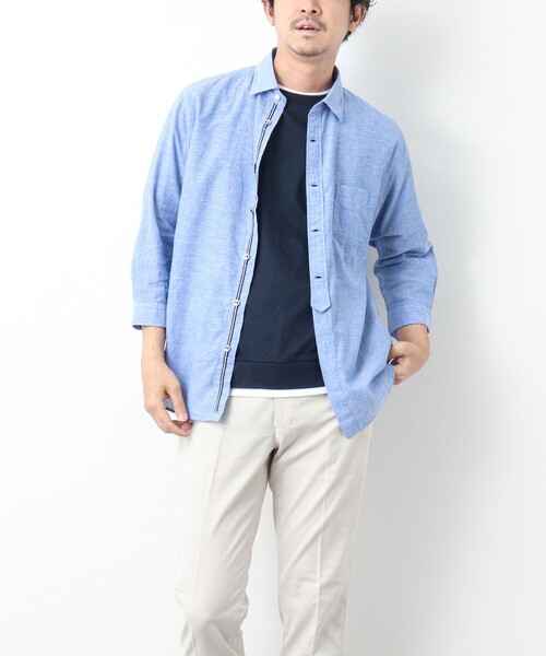 NOLLEY’S（ノーリーズ）の「リネンブレンド パラシュートボタン 7分袖シャツ（シャツ/ブラウス・メンズ・サックスブルー/ネイビー/ブルー系その他/レッド・M/S/XL/L）」の11枚目の写真