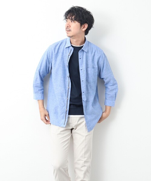 NOLLEY’S（ノーリーズ）の「リネンブレンド パラシュートボタン 7分袖シャツ（シャツ/ブラウス・メンズ・サックスブルー/ネイビー/ブルー系その他/レッド・M/S/XL/L）」の10枚目の写真