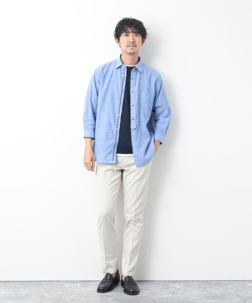 NOLLEY’S（ノーリーズ）の「リネンブレンド パラシュートボタン 7分袖シャツ（シャツ/ブラウス・メンズ・サックスブルー/ネイビー/ブルー系その他/レッド・M/S/XL/L）」の8枚目の写真