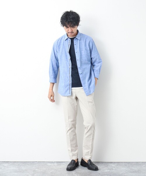 NOLLEY’S（ノーリーズ）の「リネンブレンド パラシュートボタン 7分袖シャツ（シャツ/ブラウス・メンズ・サックスブルー/ネイビー/ブルー系その他/レッド・M/S/XL/L）」の7枚目の写真