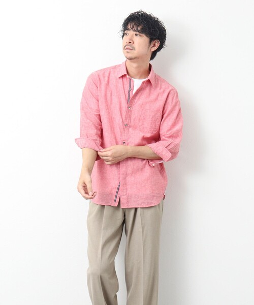 NOLLEY’S（ノーリーズ）の「リネンブレンド パラシュートボタン 7分袖シャツ（シャツ/ブラウス・メンズ・サックスブルー/ネイビー/ブルー系その他/レッド・M/S/XL/L）」の21枚目の写真