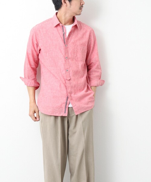 NOLLEY’S（ノーリーズ）の「リネンブレンド パラシュートボタン 7分袖シャツ（シャツ/ブラウス・メンズ・サックスブルー/ネイビー/ブルー系その他/レッド・M/S/XL/L）」の20枚目の写真