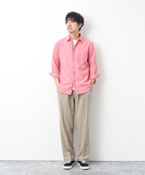 NOLLEY’S（ノーリーズ）の「リネンブレンド パラシュートボタン 7分袖シャツ（シャツ/ブラウス・メンズ・サックスブルー/ネイビー/ブルー系その他/レッド・M/S/XL/L）」の19枚目の写真